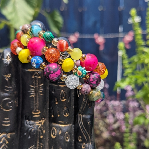 JASPER HOWLITE Crystals Bracelet Energy Gems Handmade Cute Glam Festival - Picture 3 of 8